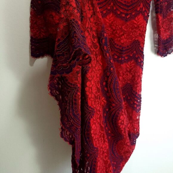 Vintage Navy & Red Lace 3/4 Sleeve Maxi Gown - Picture 4 of 12